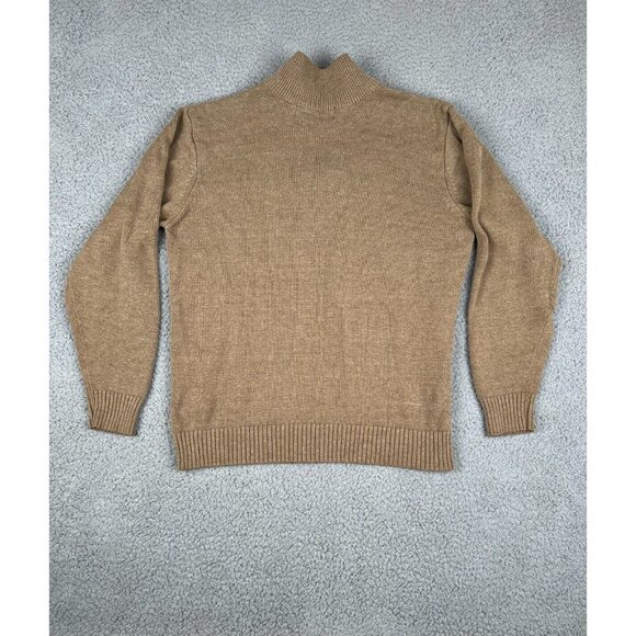 Mens Sweater Large Oscar De La Renta Quarter Zip Cotton Blend Brown Pullover - Picture 2 of 9